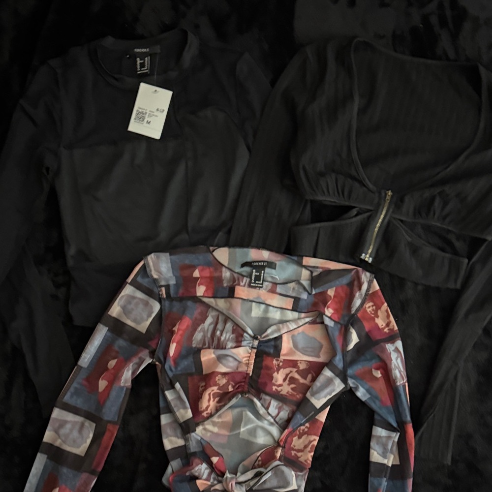 Abstract Geometric Print Long Sleeve Top - Pink, Red, Blue. (3tops)